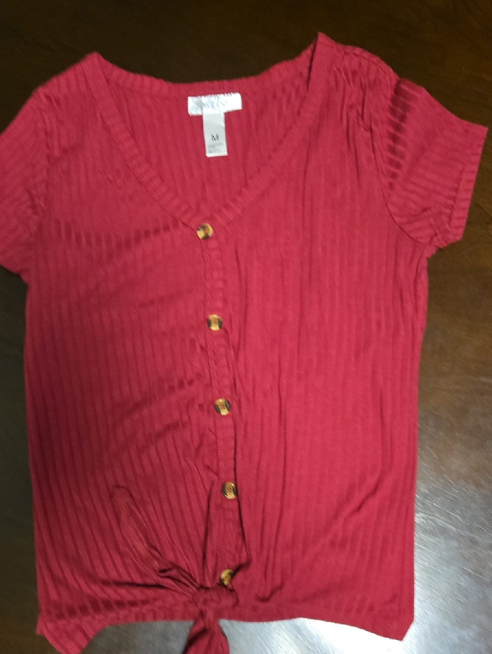 just be Red Short-Sleeve Button Tie-Front Tee